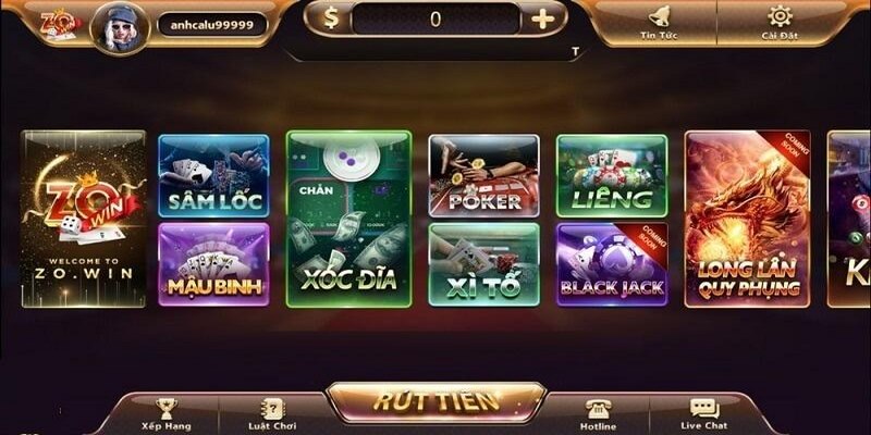 Giao diện sảnh game bài thân thiện, thao tác đơn giản